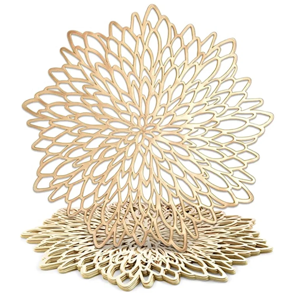 10CM/38CM Vinyl Hollow Out Cup Coaster PVC Flower Round Irregular Placemat Pads for Kitchen