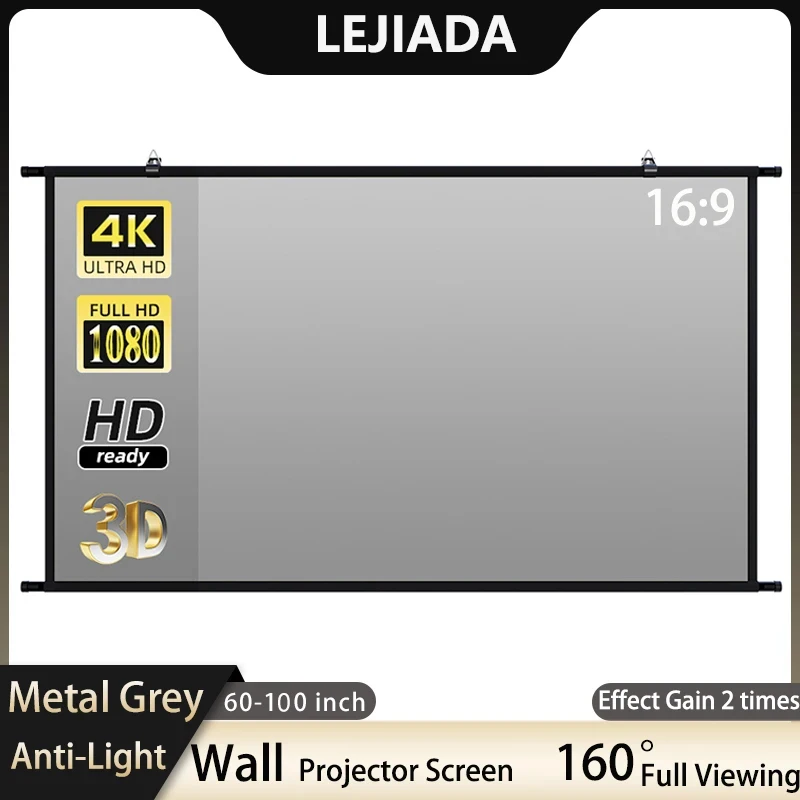 Lejiada Projektions wand Wand montage 60 84 100 Zoll Metall grau Anti-Licht reflektierende
