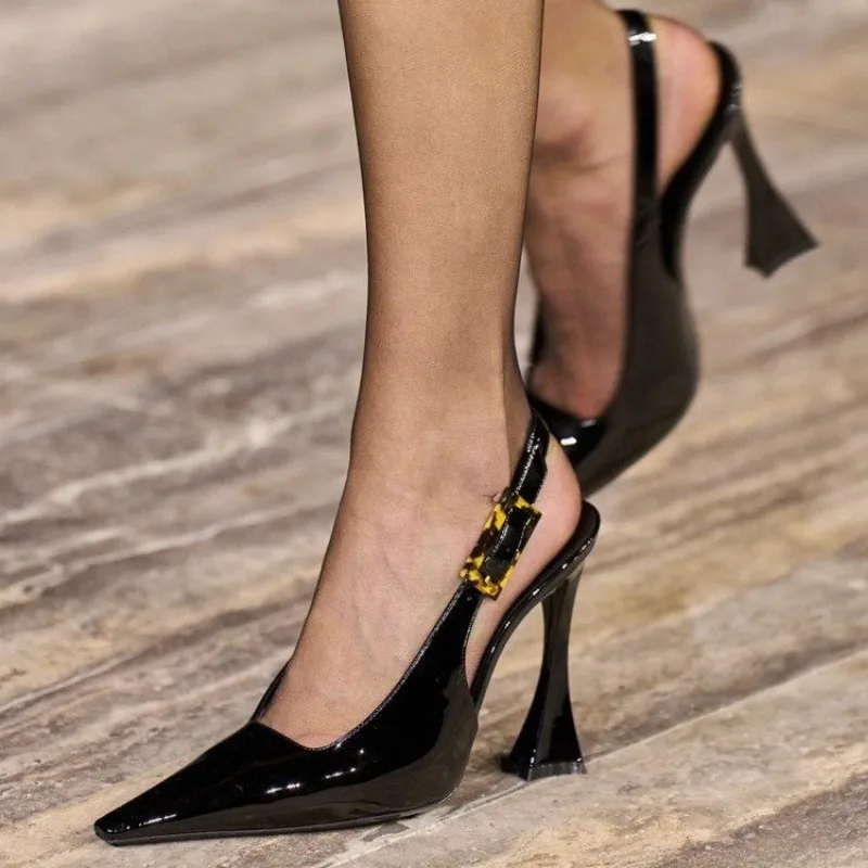 Baotou Sandals Women's Spring New Pointed Back Empty Single Shoes Lacquer Leather Thin Heels Sexy