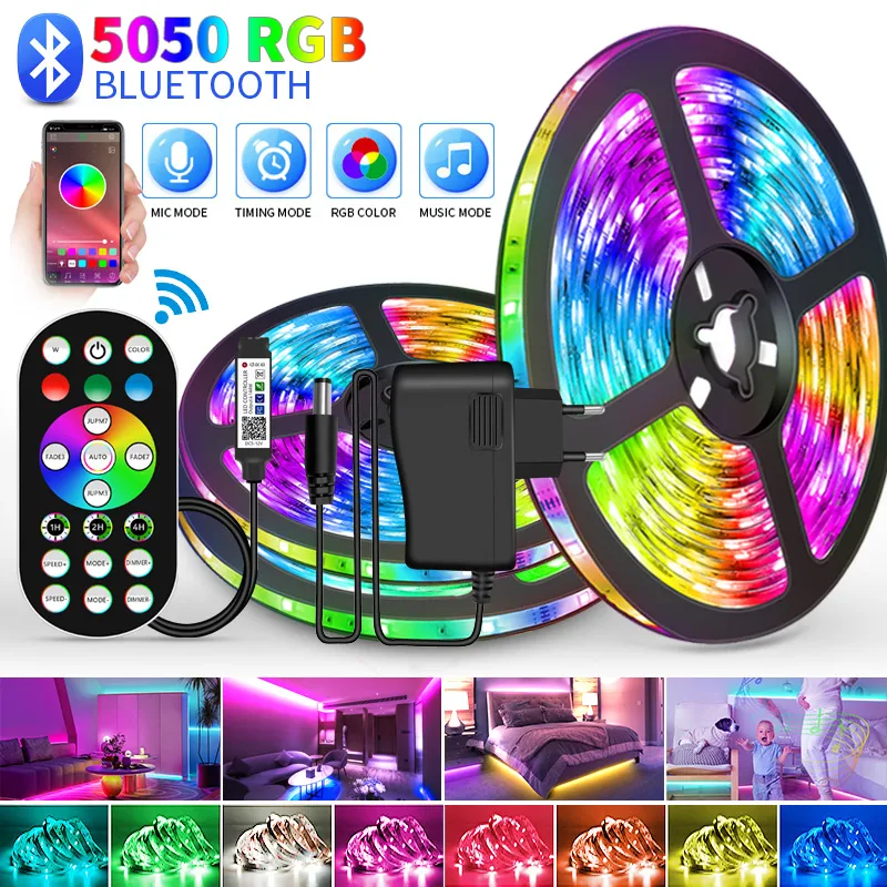 WS2812B Bluetooth LED Strip lights 5050 RGBW Remote control panel+power supply tape diode LED neon