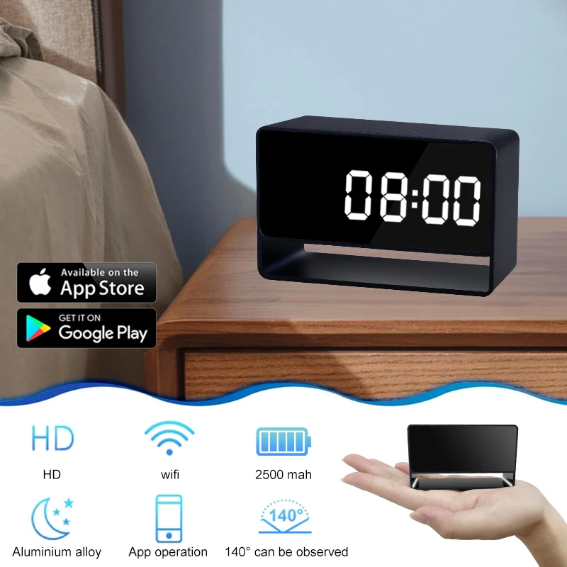 1080p Mini-Uhr Kamera Fern anzeige mit Nachtsicht und Bewegungs erkennung 140 °