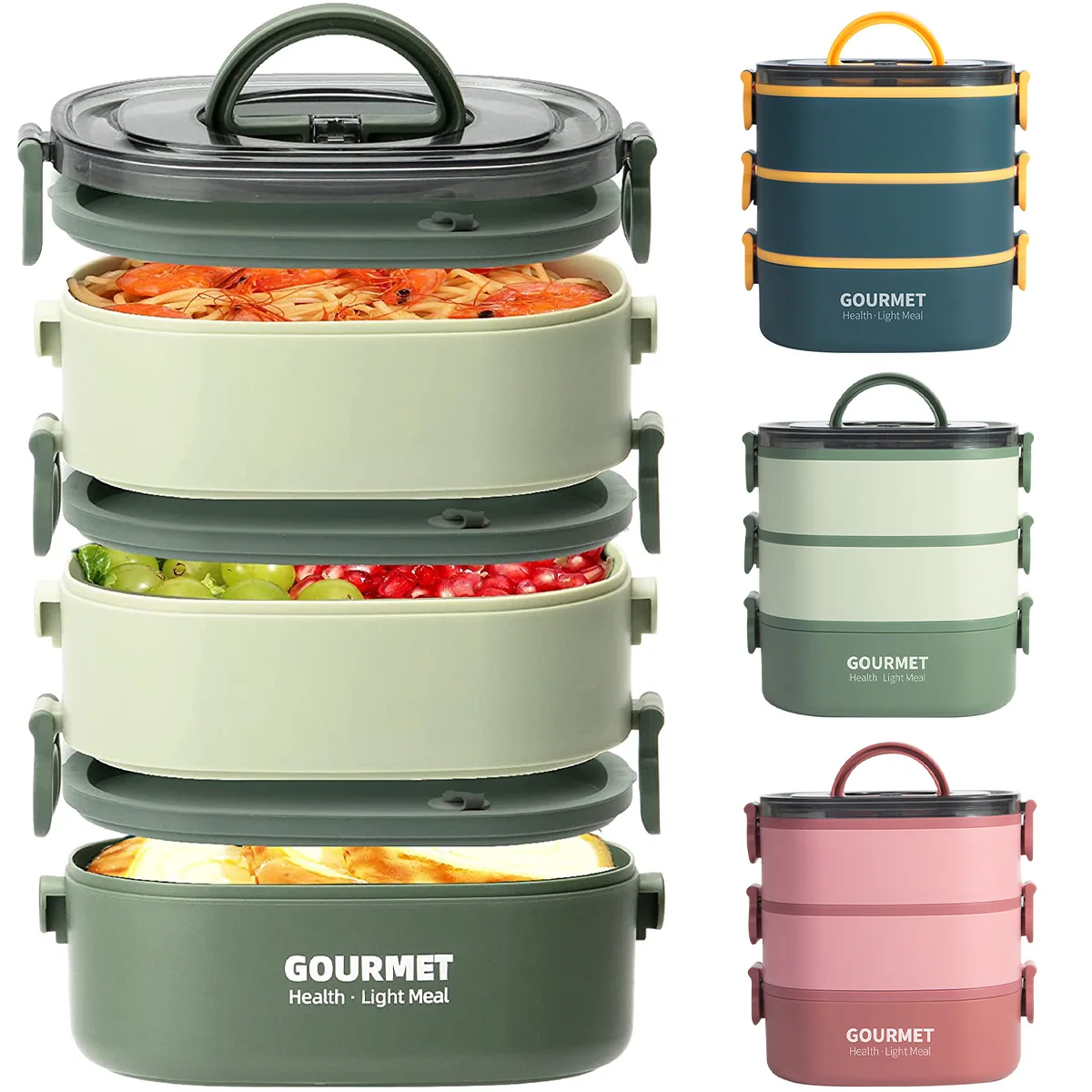 2000ML Lunch Box Portable 3 Layer Children Student Bento Box Leakproof Microwavable Food Container