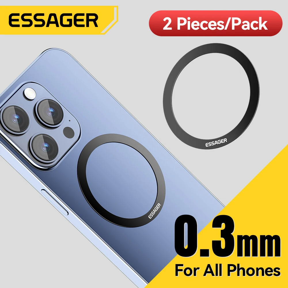 Essager 2 STUKS Magnetische Metalen Ring 0.3mm Universele Sticker voor iPhone 15 14 Pro MagSafe Magneet voor Samsung Draadloos o