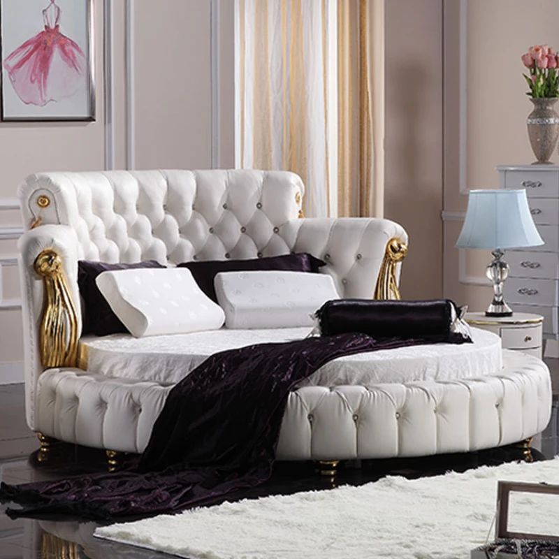 New Light Luxury Master Bedroom  Wedding Romantic Home  Genuine Leather Round Bed  Double Bed