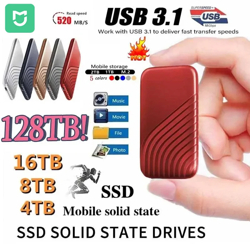 Tragbare original Hochgeschwindigkeits-SSD 500GB 1TB 2TB 128TB externe Festplatte Massen speicher