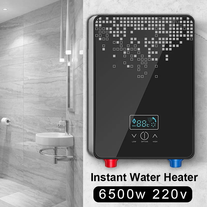 Instant Electric Water Heater Shower Bathroom Faucets Kitchen Tap Water Heater 220V 6500W Digital