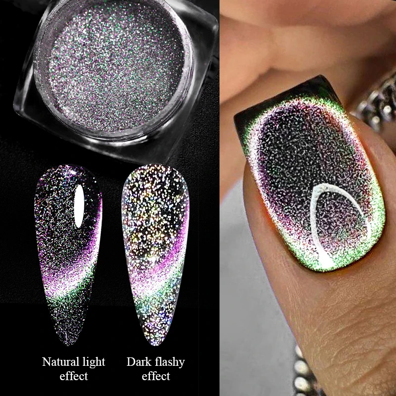 Reflective Magnetic Nail Powder Chameleon Glitter Dust Metallic Nail Art Chrome Shiny Pigment