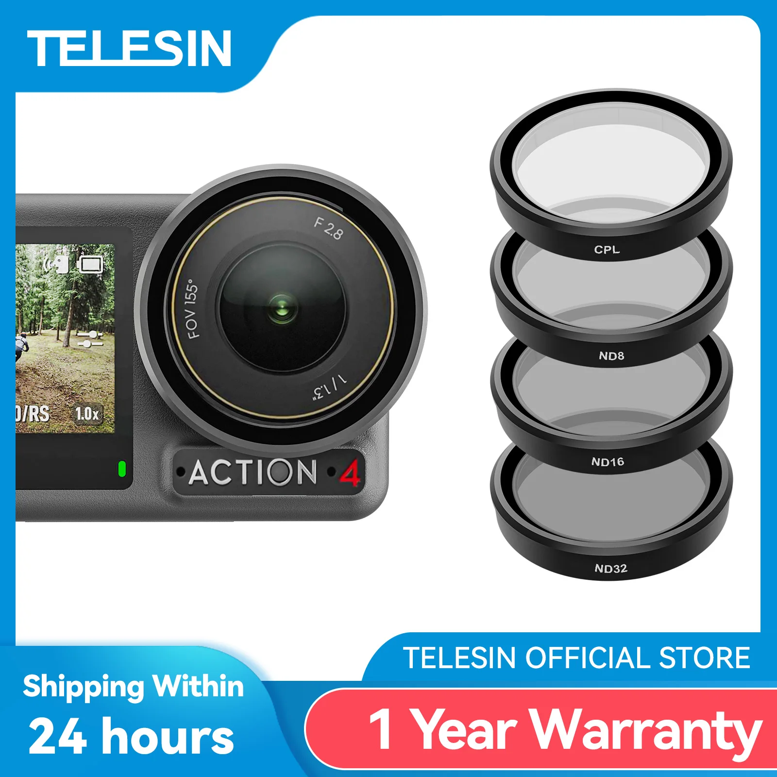 TELESIN-Lens Filter Set para DJI OSMO Action  CPL ND8 ND16 ND32  Alumínio Alloy Frame  Action Camera