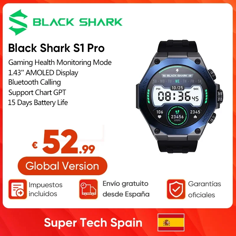 Schwarzer Hai s1 pro smartwatch 15 Tage Akkulaufzeit 1.43 ''amoled Bildschirm Sport modi kabelloses