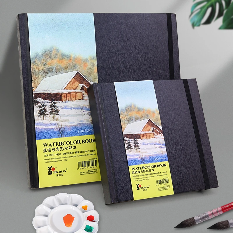 MIKAILAN  Square Watercolor Book Medium Coarse Grain 230g Wood Cotton Water Color Paper For Student