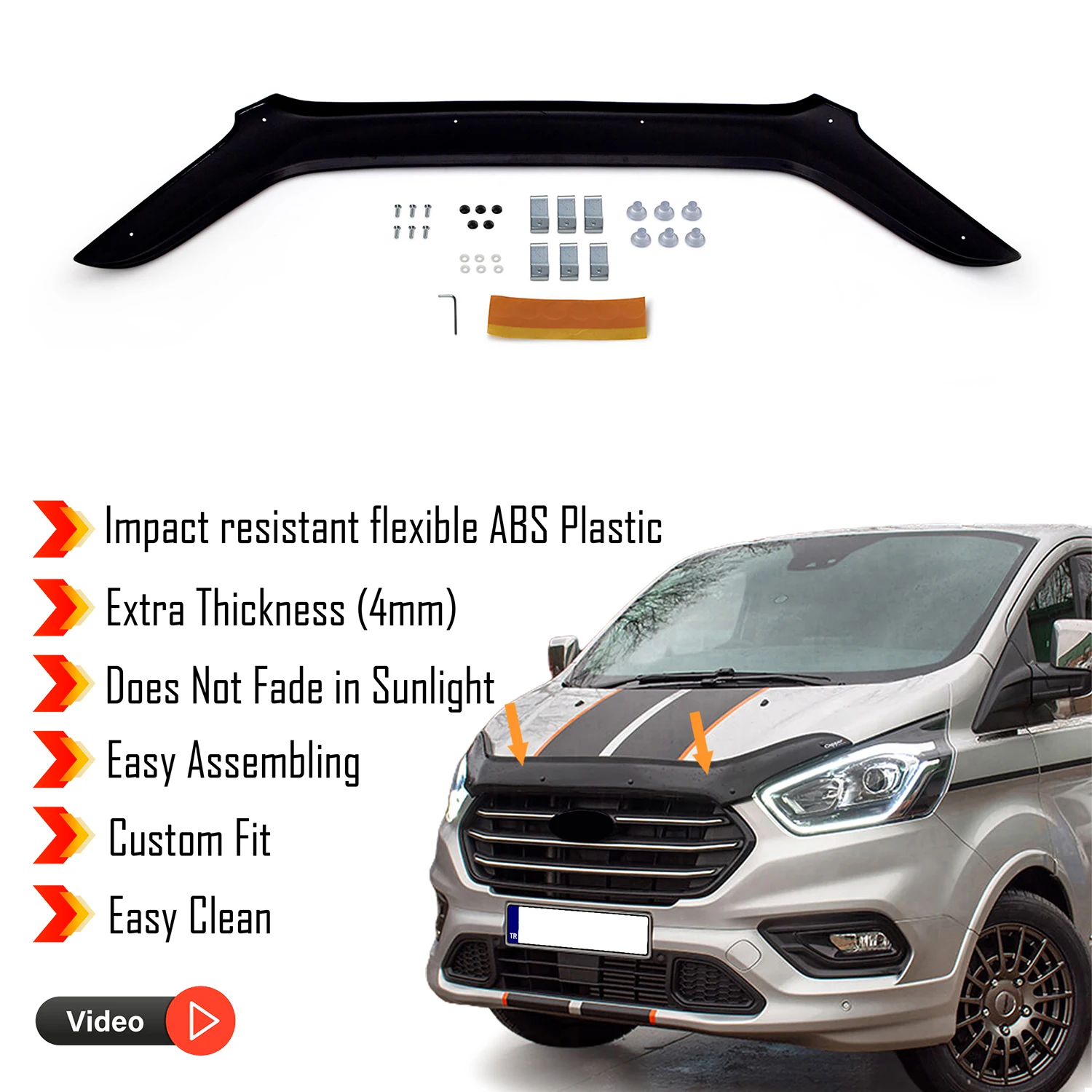 Hauben ab weiser für Ford Tourneo Custom (2018) Bug Shield Motorhauben schutz/4mm Dicke und extrem