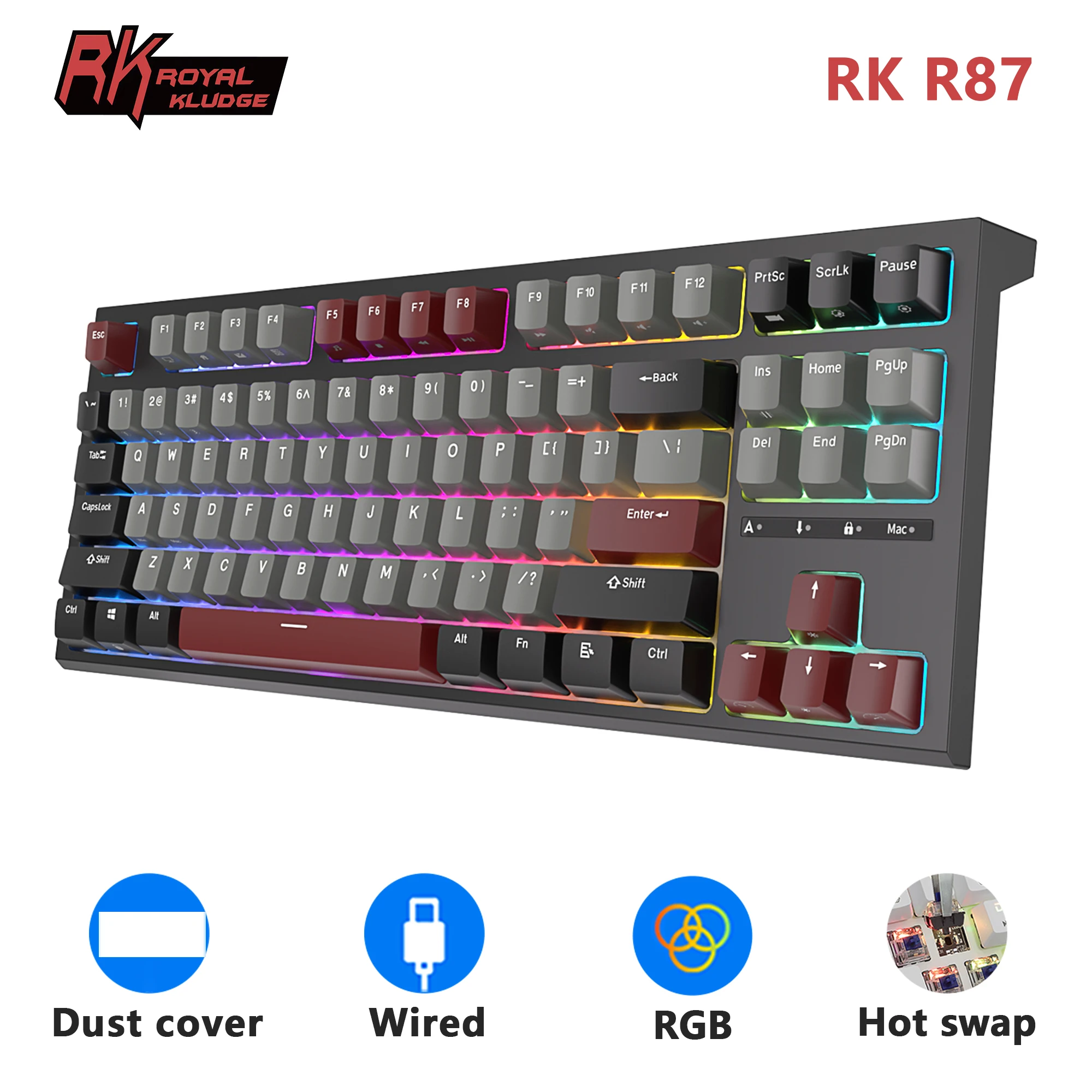 RK ROYAL KLUDGE-Teclado mecânico com fio  retroiluminado RGB  Hot-swappable  Teclado Gamer  Teclados