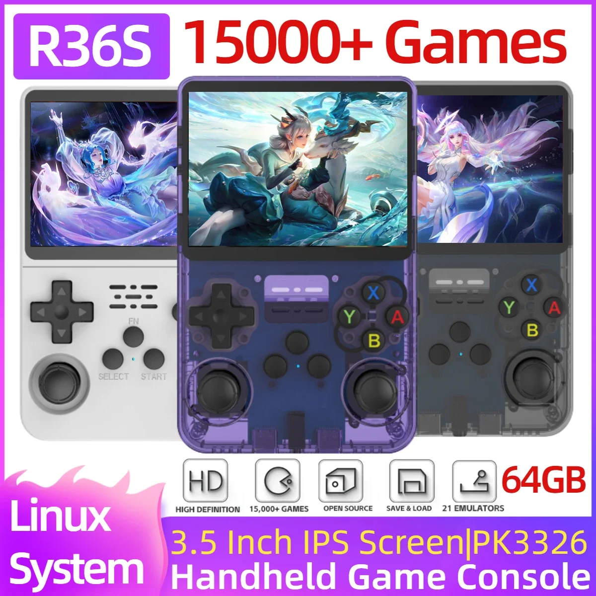 R36s Retro Handheld Videospiel konsole Linux-System 3,5 Zoll IP-Bildschirm 64GB 15000 Spiele