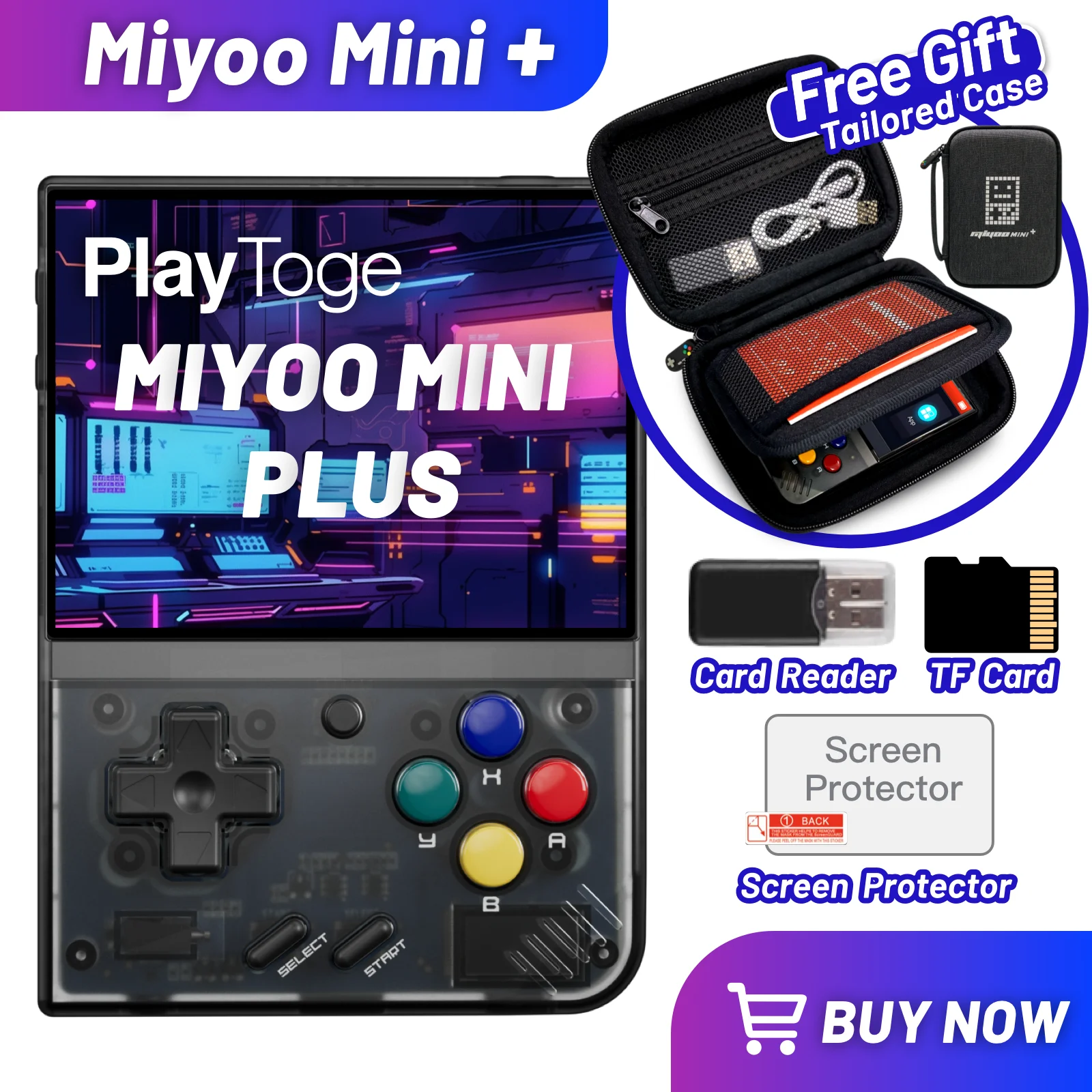 Miyoo Mini Plus draagbare gameconsole, 3,5 inch IPS 640x480 scherm, ondersteuning voor externe TF-kaart, 3000 mAh batterij