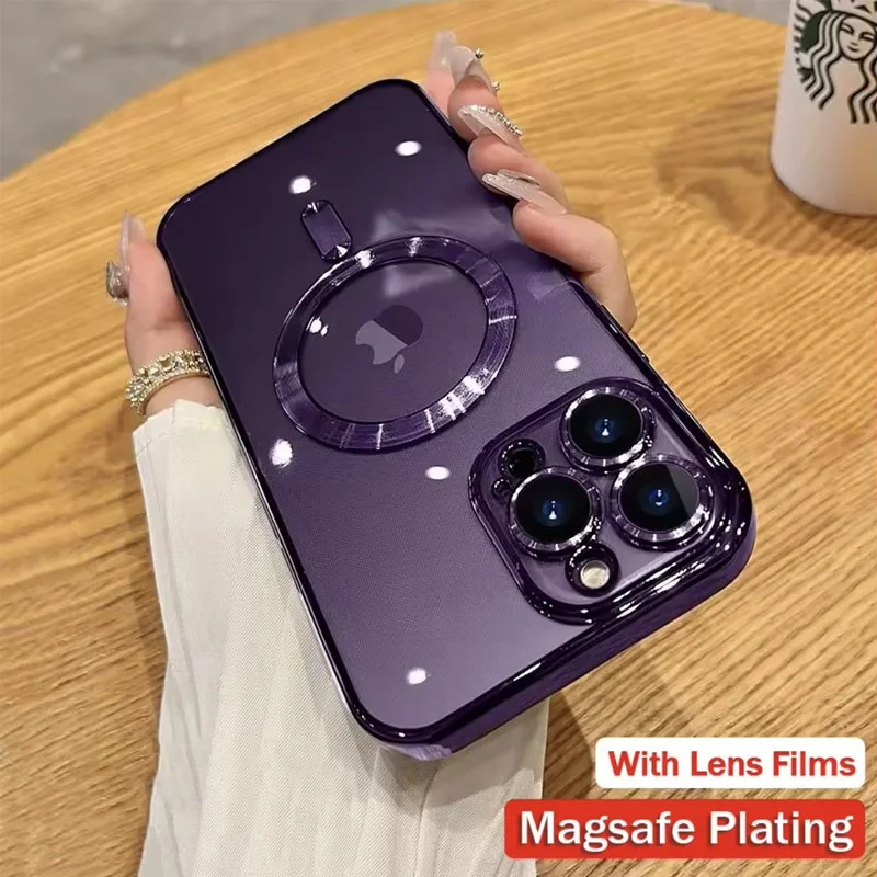 Fashion Magnetic Case For Magsafe For iPhone 15 14 13 12 11 Pro Max 14 Plus Plating Clear Soft