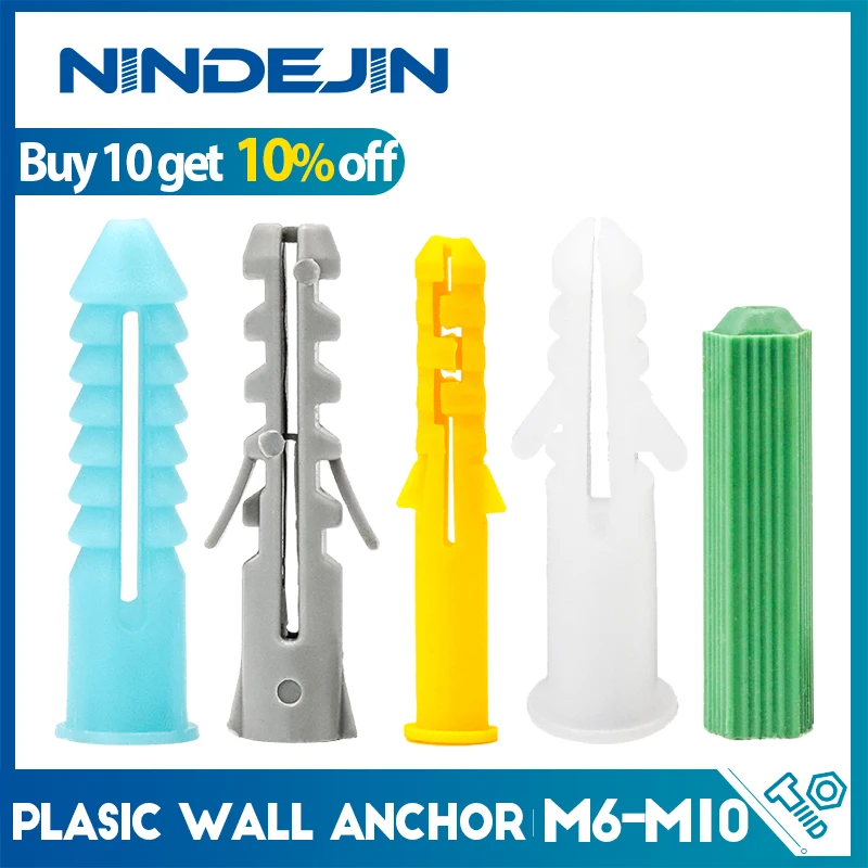 Nindejin 20-100 Stuks Plastic Expansie Ankers Gipsplaat Ankers M6 M8 M10 Plastic Anker Wandpluggen