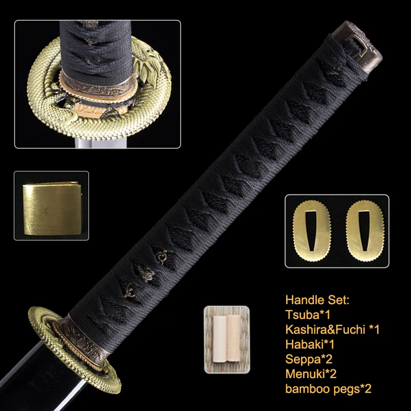 Japanese Samurai Sword Tsuka For Katana Wakizashi Handle Set Tsuba/Kashira/Fuchi/Habaki/Menuki/Seppa