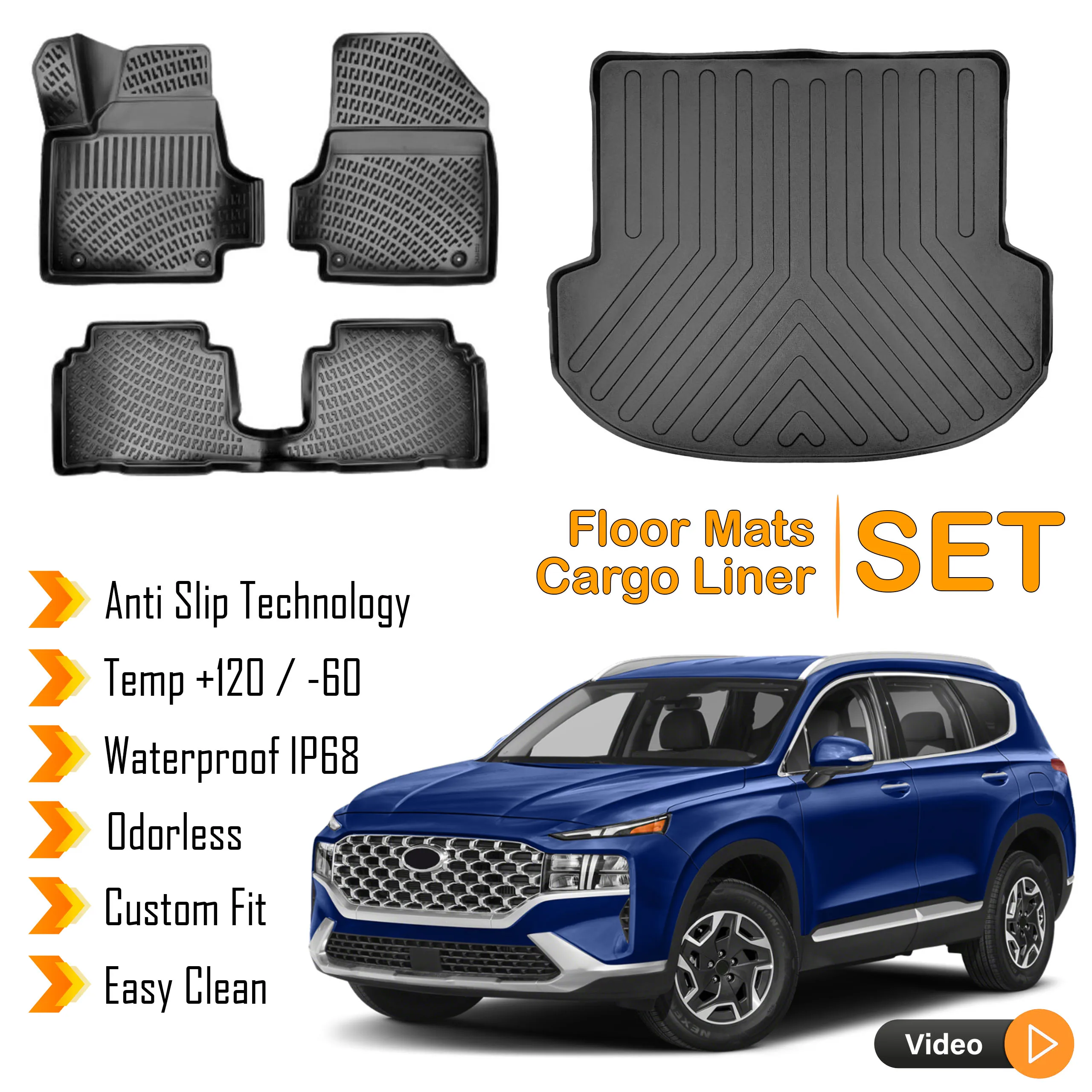 Fußmatten Cargo Liner Set für Audi a3-2013-2020 Allwetter maximale Abdeckung-Haltbarkeit-Wasser