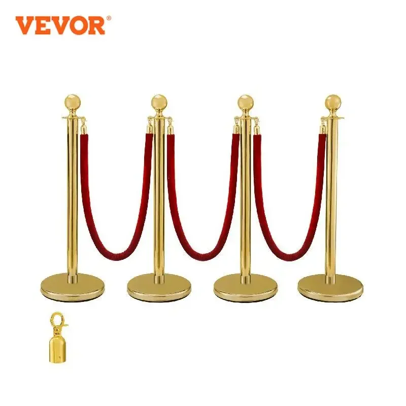 Vevor 38 Zoll Gold Rungen pfosten Warteschlange rotes Samts eil Crowd Control Line Barrieren mit