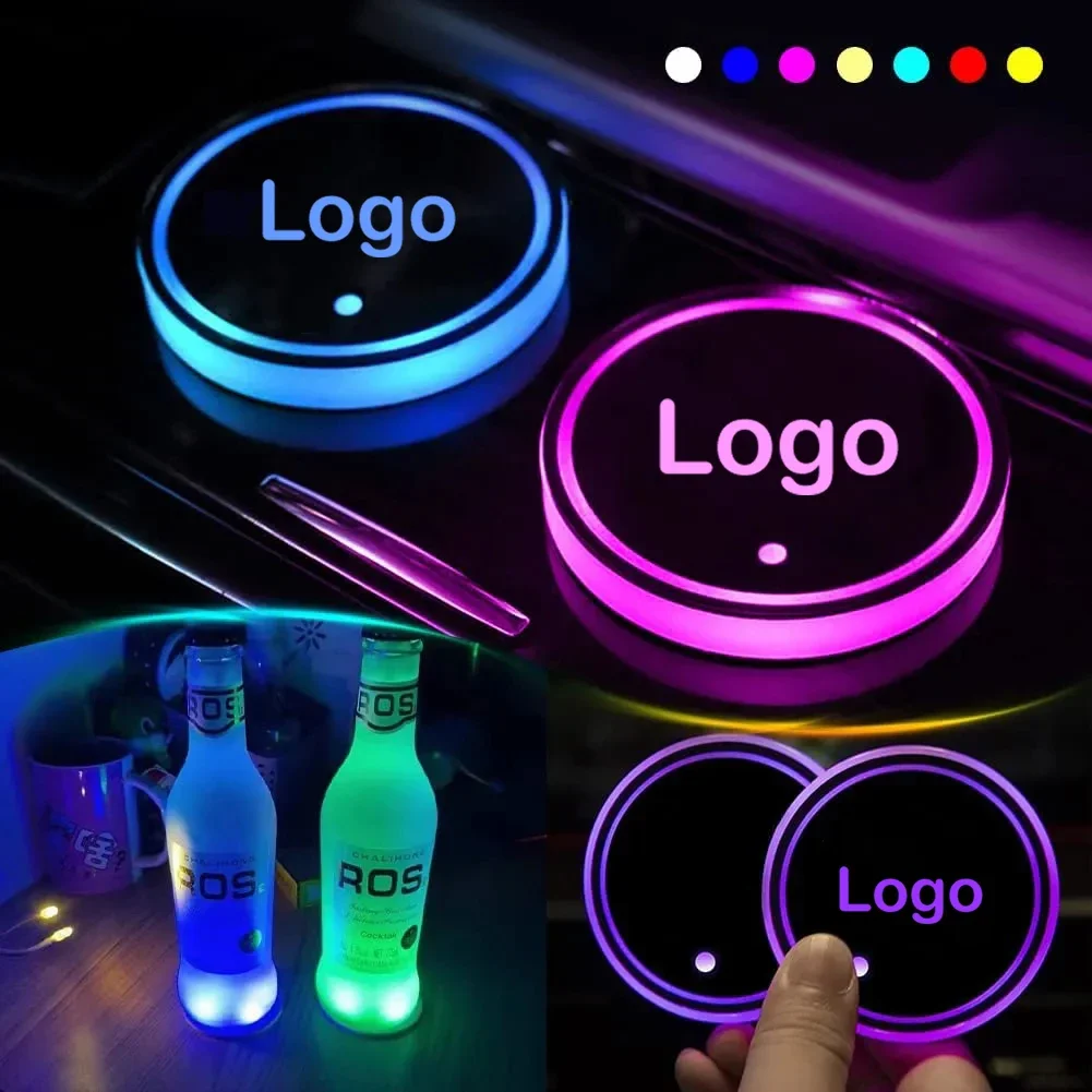 2 stücke Auto Logo 7 Farben Wasser Tasse Lampe Pad für BMW Toyota Tesla Mercedes Audi Volkswagen