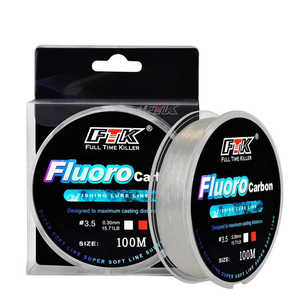 FTK 100M Fluorocarbon Coating Fishing Line 4.14LB-34.32LB Carbon Fiber Monofilament Leader Line Carp