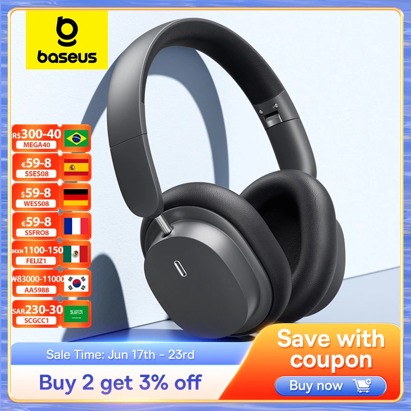 Baseus-Bowie D05 Headphone sem fio  Bluetooth 5.3 fone de ouvido  HIFI Headset Nível  driver 40