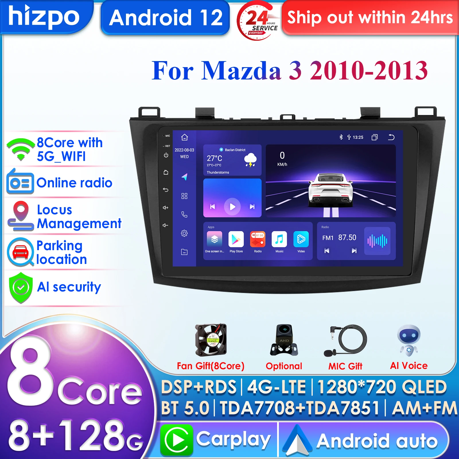 8g 128GB Autoradio Android 13 für Mazda 3 Multimedia Video Player Carplay Autoradio GPS 2din Stereo