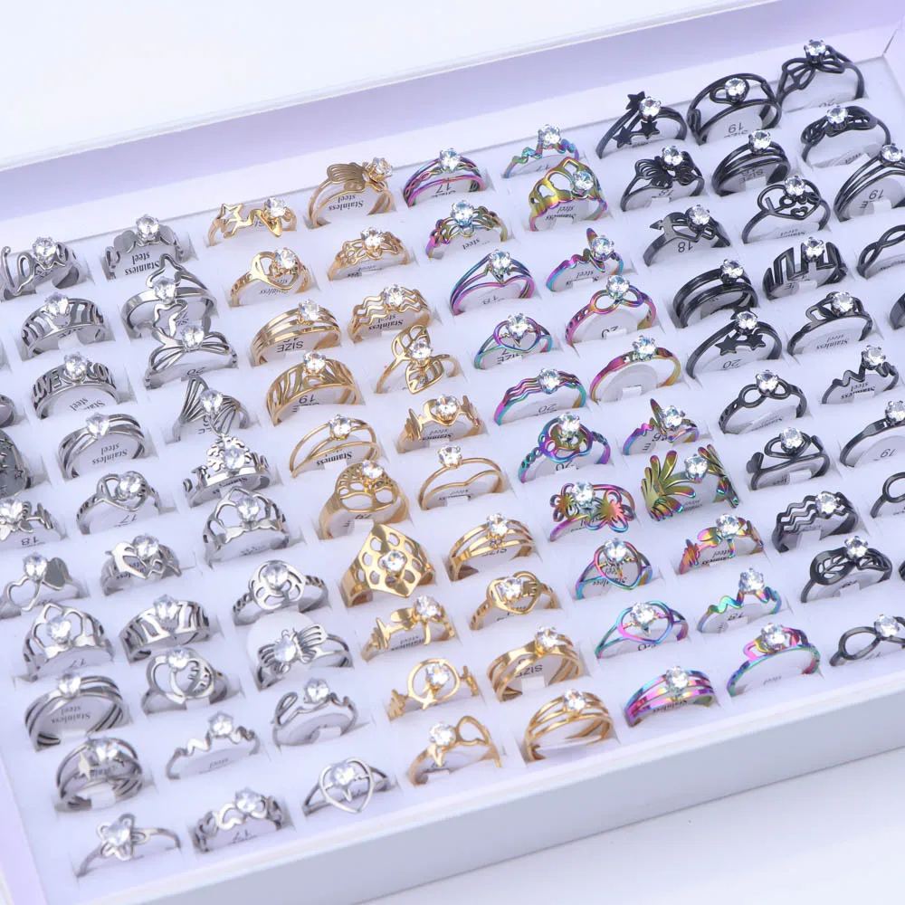 10 stks/partij Mode Rvs Strass Streep Ringen Voor Vrouwen Mix Stijl Bruiloft Engagement Sieraden