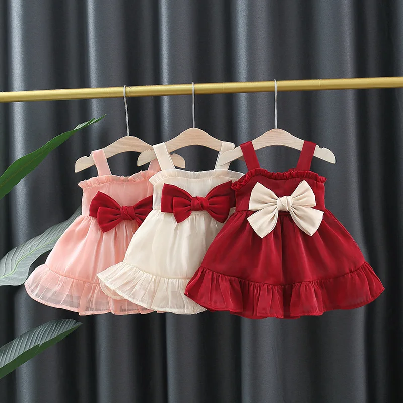 Sommer Baby Mädchen neue Mesh Prinzessin Kleid mit Bogen Party Kleid 0-3 Jahre alt Baby Geburtstag