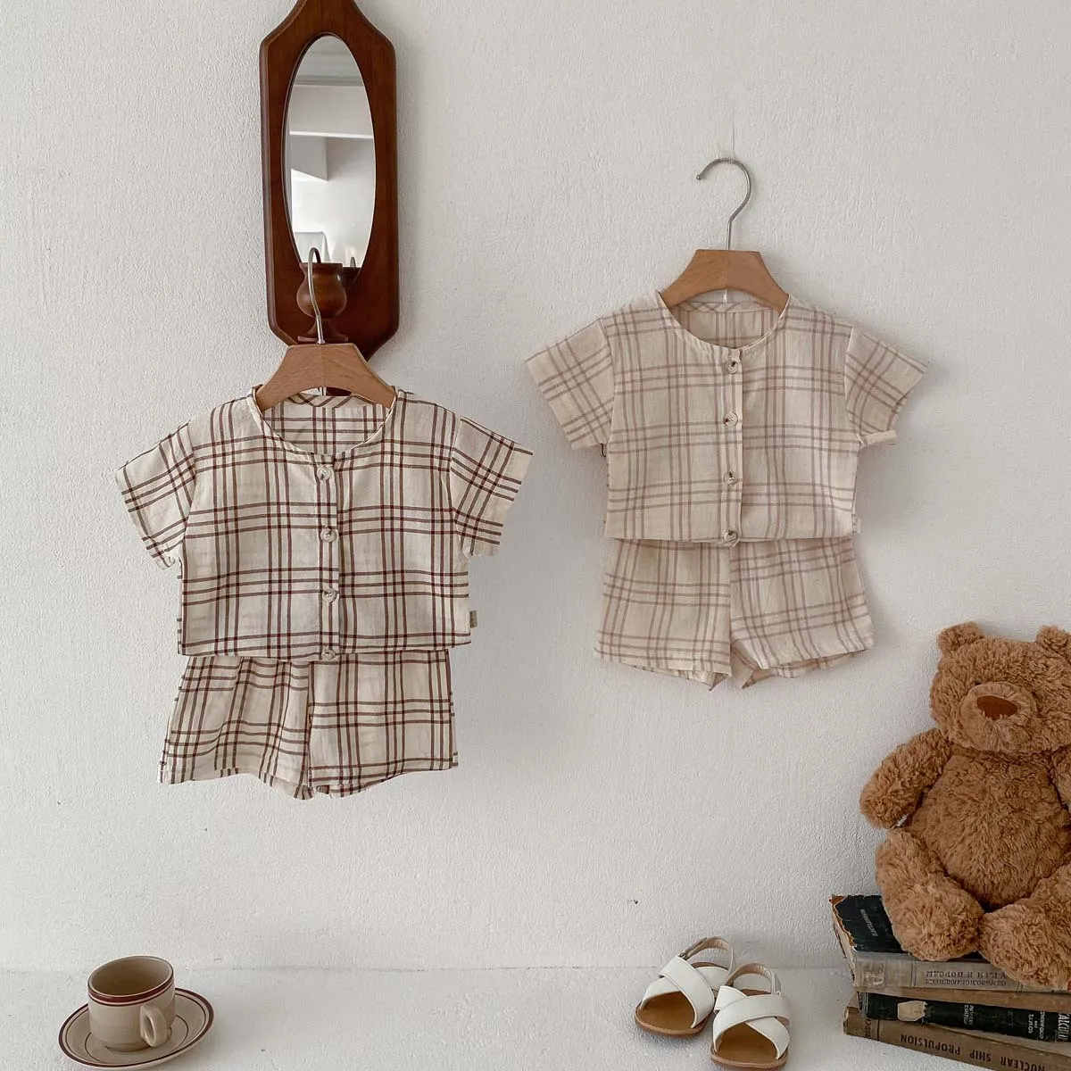 Baby kleidung Anzug 2 Stück Sommer Plaid Kleinkind Mädchen Outfits Set Single Brust T-Shirt und