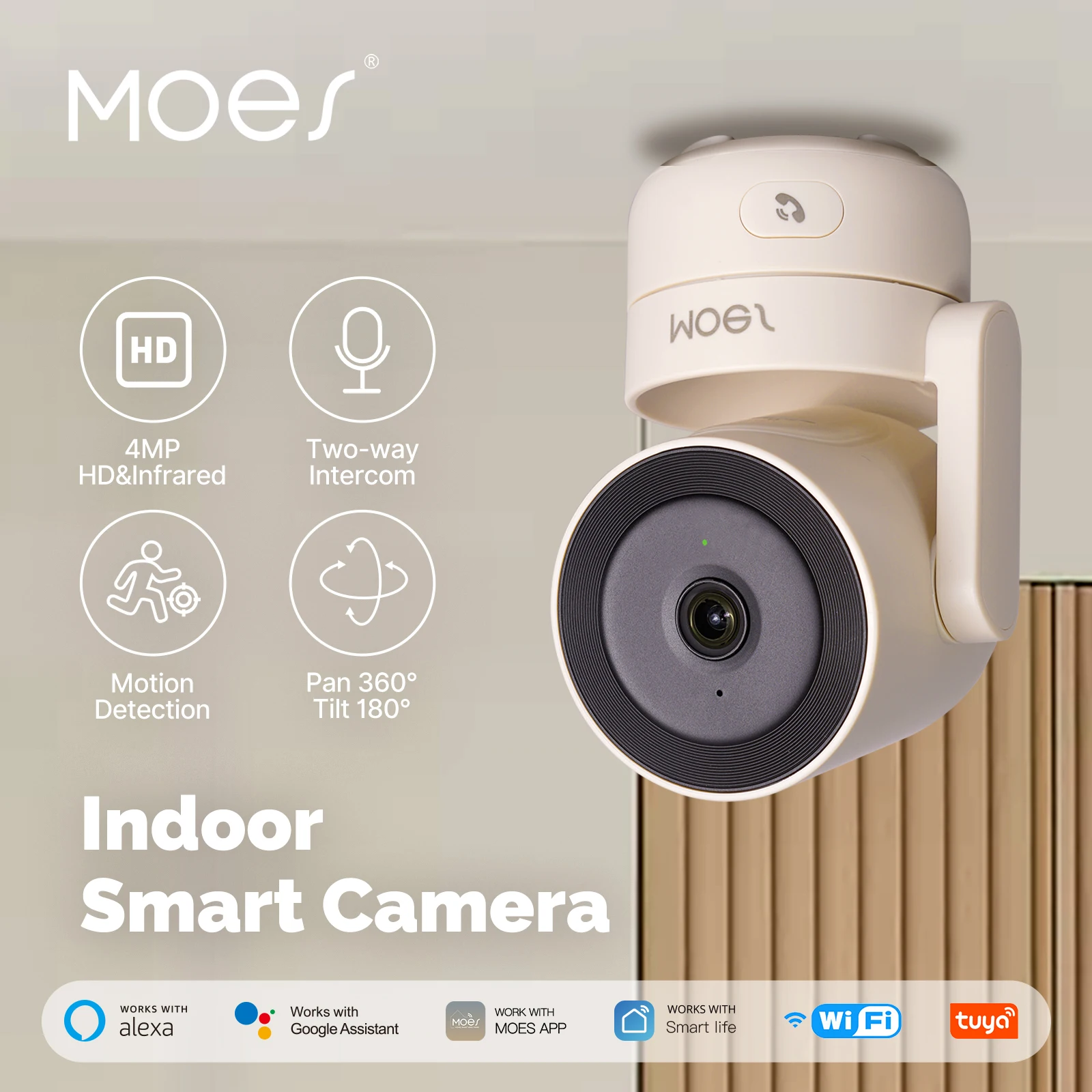 MOESTuya WiFi Smart Home Sicherheitskamera, Schwenk-/Neigefunktion für den Innenbereich, 4 MP HD,