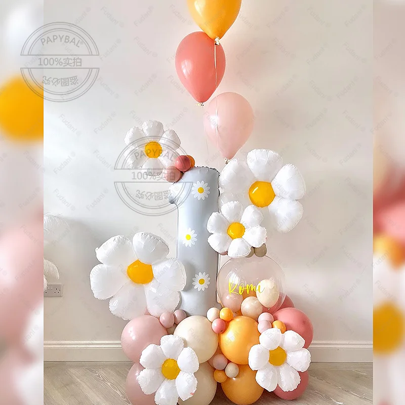 62 Stück Gänseblümchen-Girlandenbogen-Ballon, Boho, Frühling, Babyblau, 1–9 Nummern,