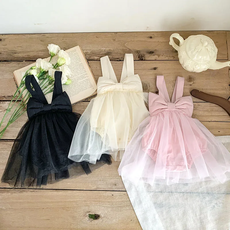 Sommer Baby Bodysuit Mädchen Tutu Rock Kleid großen Bogen Geburtstags kleidung für Neugeborene