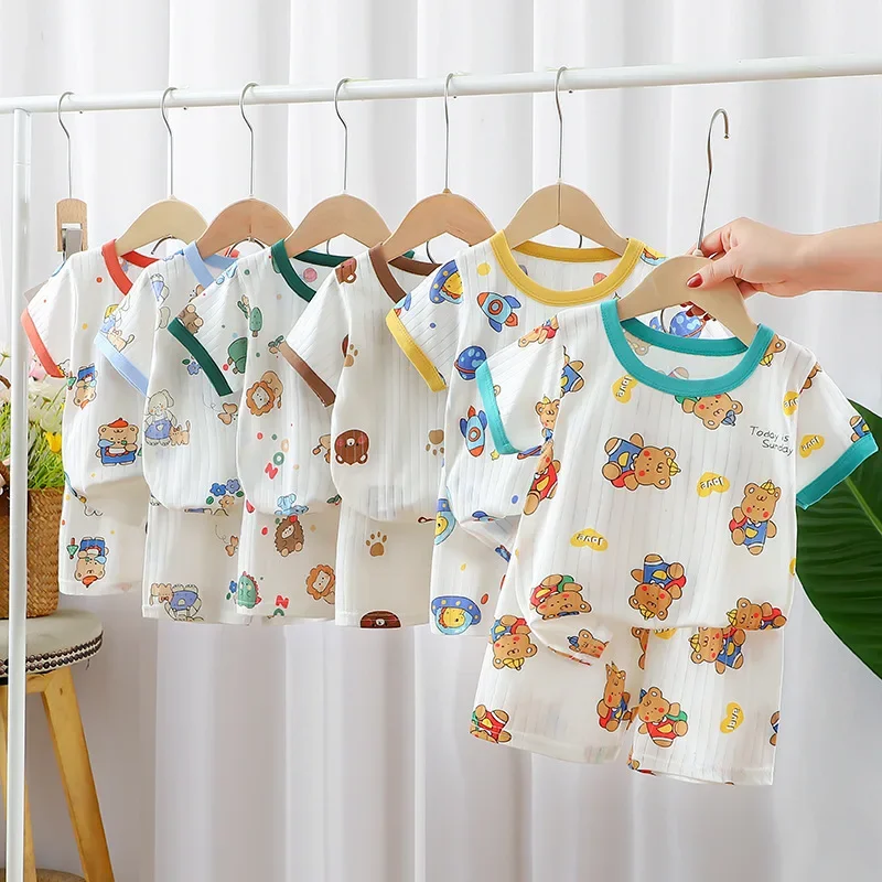2024 neue Sommer Kinder kleidung Jungen Mädchen Kurzarm Shorts Anzug Baby T-Shirt Hosen reine