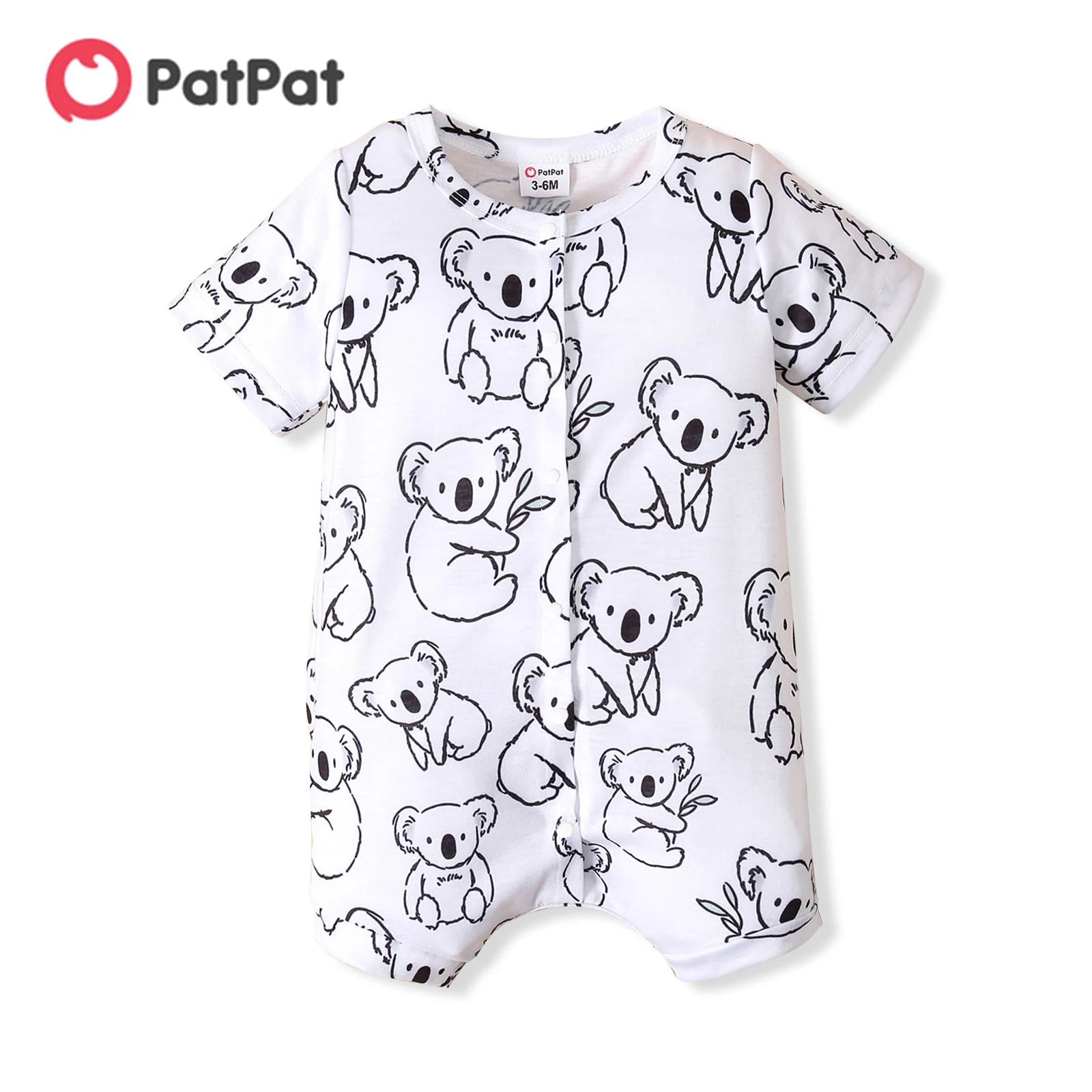 Patpat Baby Boy Koala Print weiß/grau gestreifter Kurzarm-Stram pler weich und bequem perfekt für