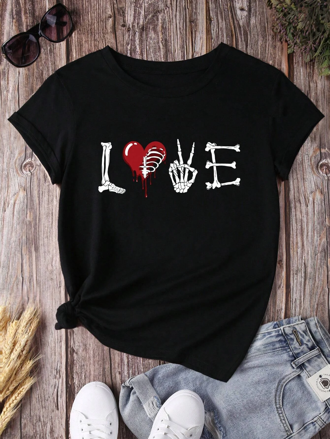 Liebe Schädel Finger Lustige Drucken T-shirt Frauen Hip Hop Sommer T Kleidung Street Fashion Kurzarm