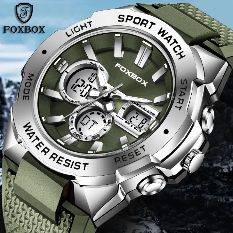 Foxbox fashion dual display uhr für männer top marke luxus große zifferblatt uhren wasserdichter