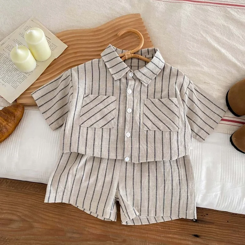 Baby kleidung 0-5 Jahre altes Baby Retro gestreiftes kurz ärmel iges Sport-Set 2024 Sommer Kinder