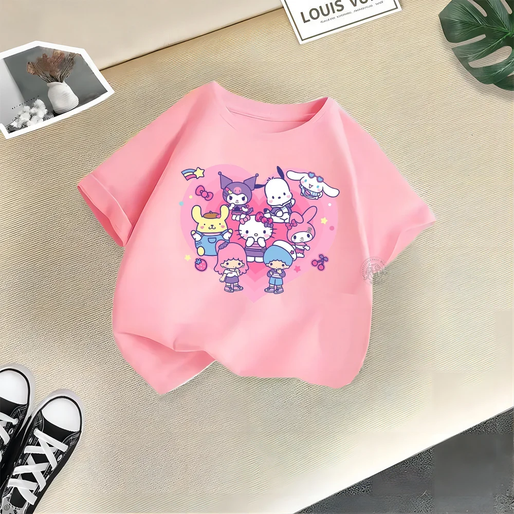 Sanrio Sommer niedlich Kulomi Kinder Rundhals ausschnitt Kurzarm Baby und Kleinkind Baumwolle lässig