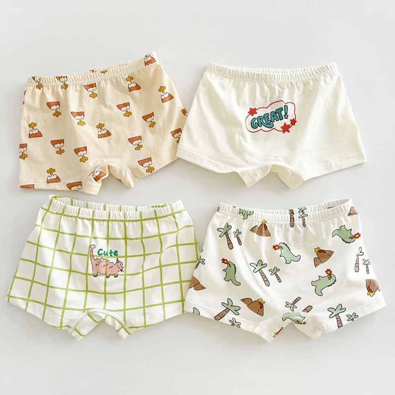 4 Teile/satz Neue Baumwolle Höschen Kinder Kurze Slips Cartoon Dinosaurier Baby Jungen Unterwäsche