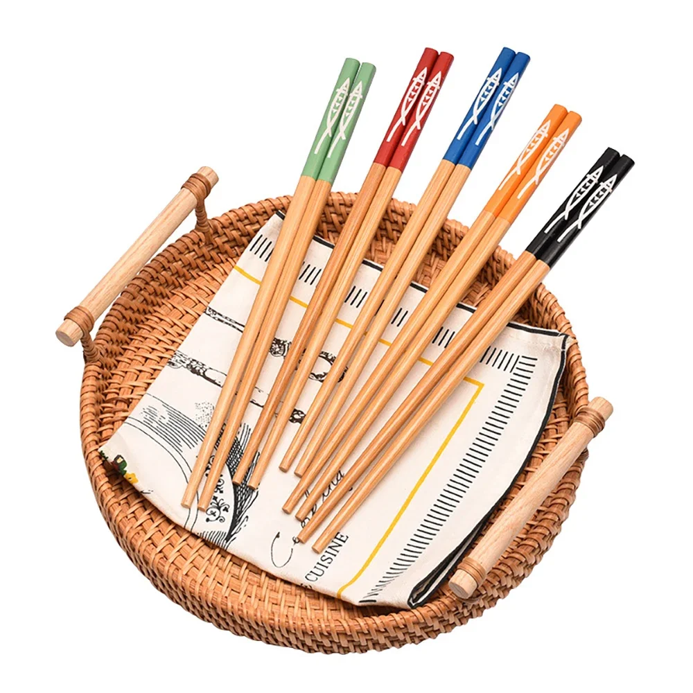5 Paar natürliche Bambus holz Essstäbchen wieder verwendbare Hashi Sushi Food Stick Geschenk