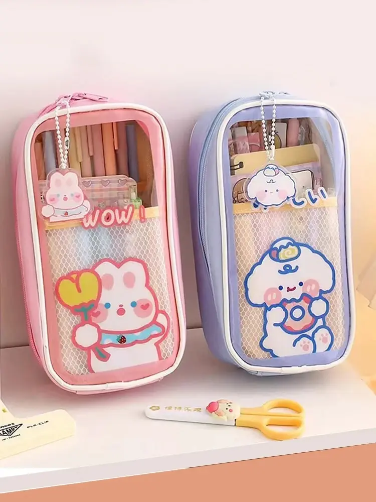 Nette Kreative Transparente Leinwand Große Kapazität Stift Tasche Kinder Cartoon Student