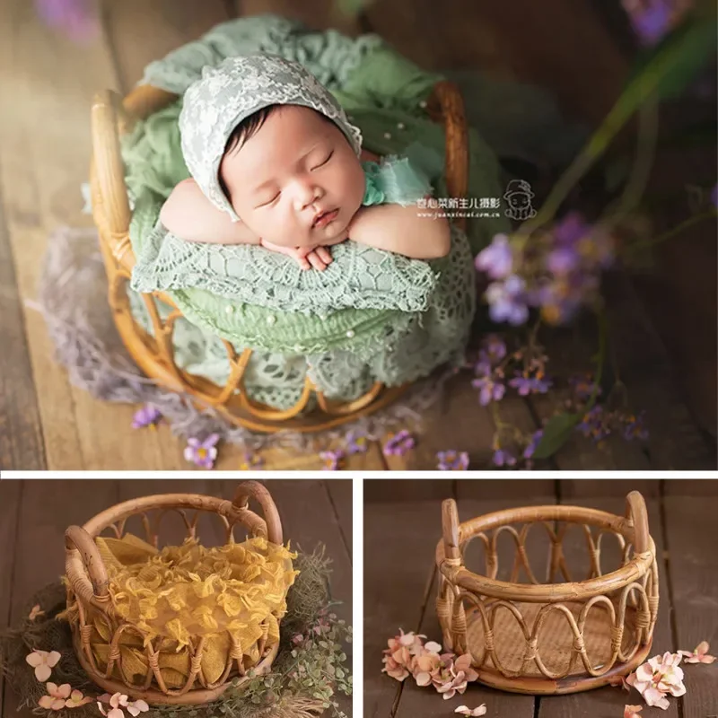 Neugeborenen Fotografie Requisiten Retro Rattan Runde Korb Stuhl Bebe Foto Zubehör Recien Baby