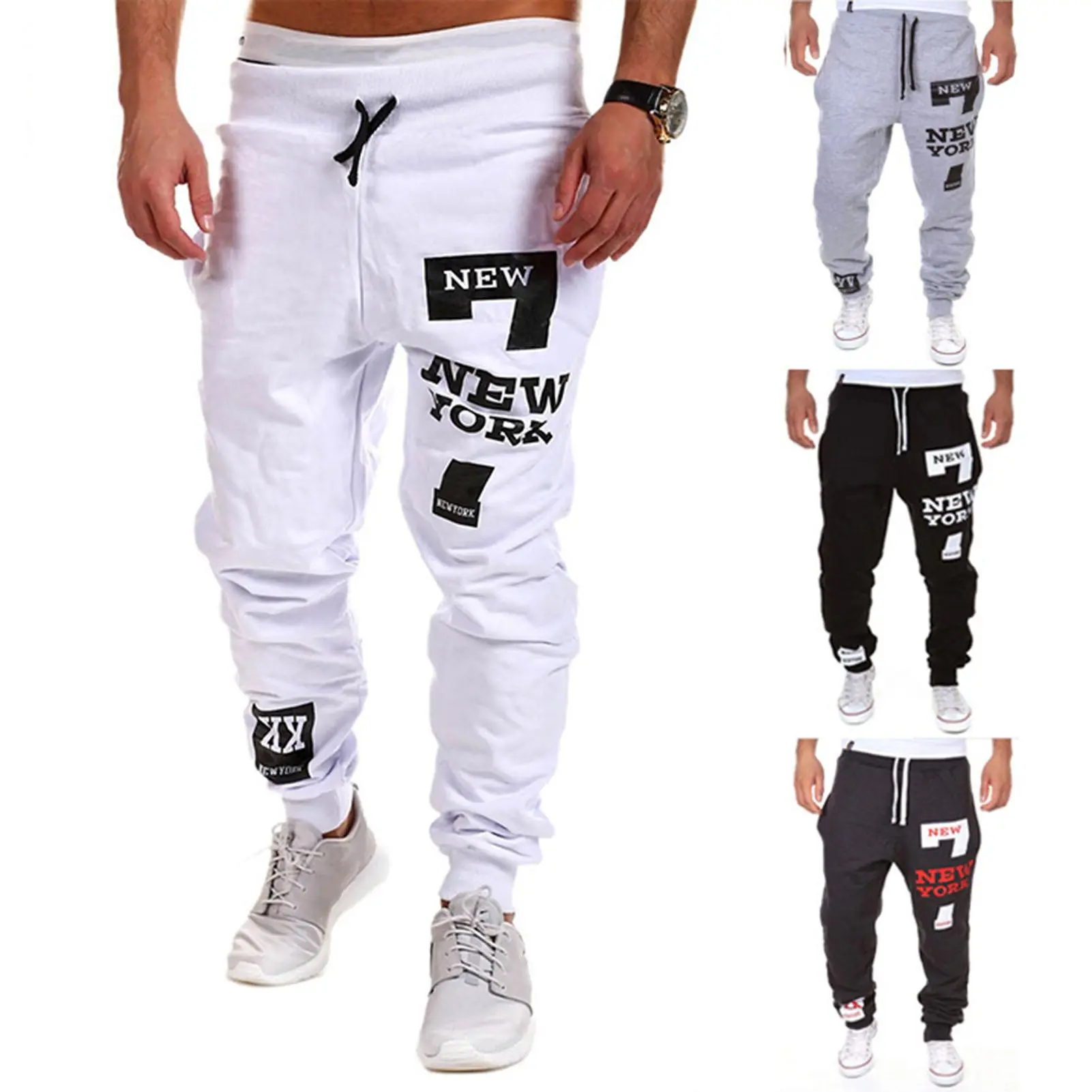 Men's Active Sweatpants Letter Print Joggers Trousers Drawstring Elastic Waist Fitness Gym Sports