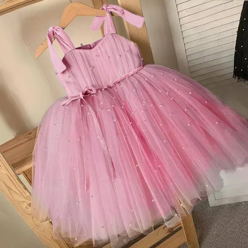 Sommer Baby Mädchen Tüll Kleid Prinzessin Geburtstags feier Tutu flauschige Perle Kleid Kinder