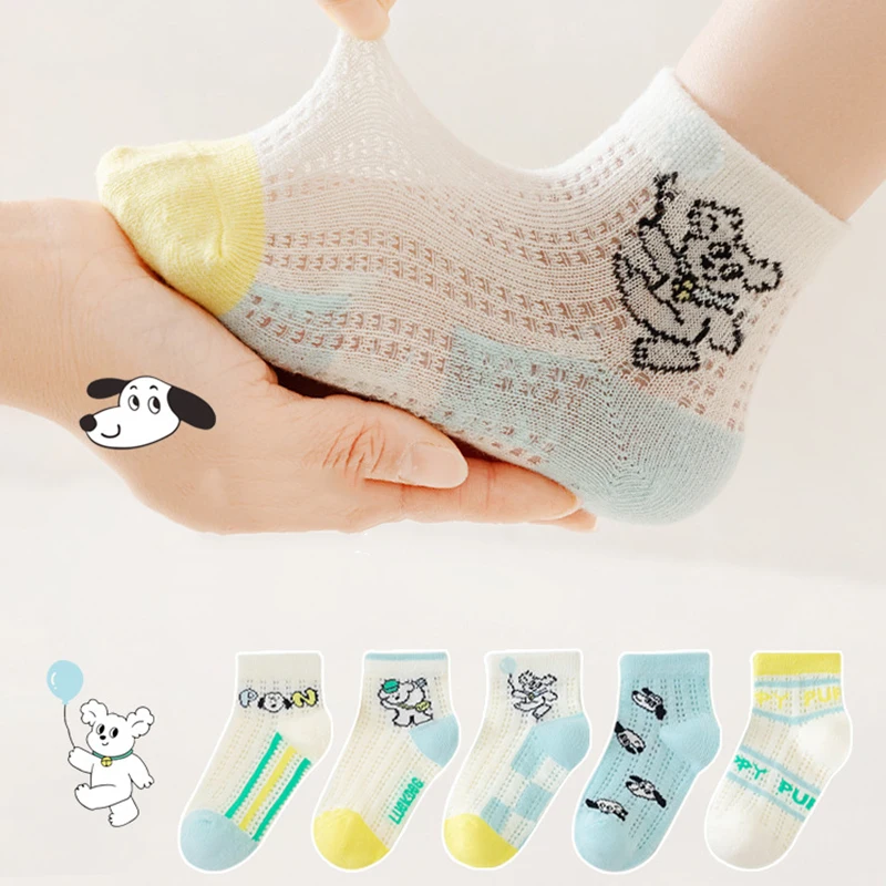 5 paare/los Kinder socken Sommer Mesh atmungsaktive Kinder socken Cartoon dünne Studenten Sports