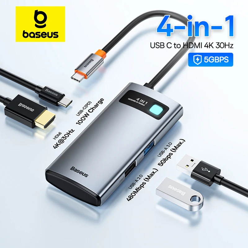 Baseus usb c3.0 hub typ-c zu hdmi-kompatibel 4 in 1 docking station aufladen 4k adapter splitter für