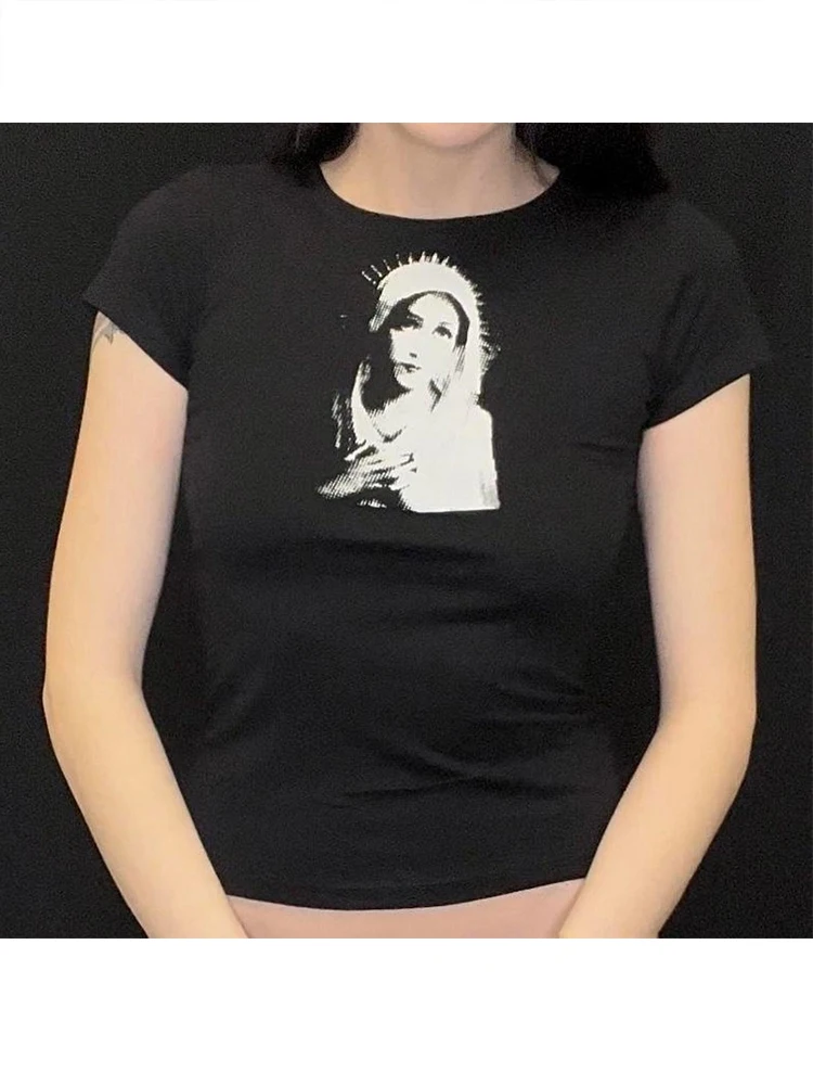 90er Jahre Harajuku Brief druck Kawaii Baby T-Shirts Sommer Emo Mädchen Tops schlanke Tops