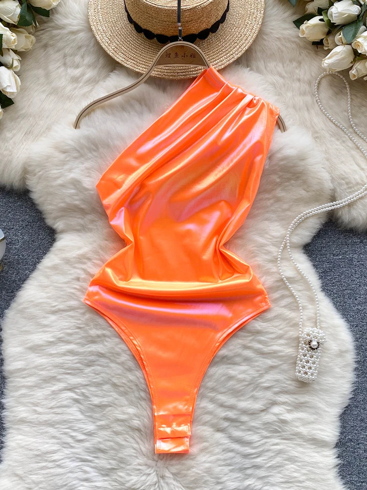 Fashion Beach Bikini Playsuits Women One Shoulder Slim Open Crotch Sexy Swimsuits Autumn Winter