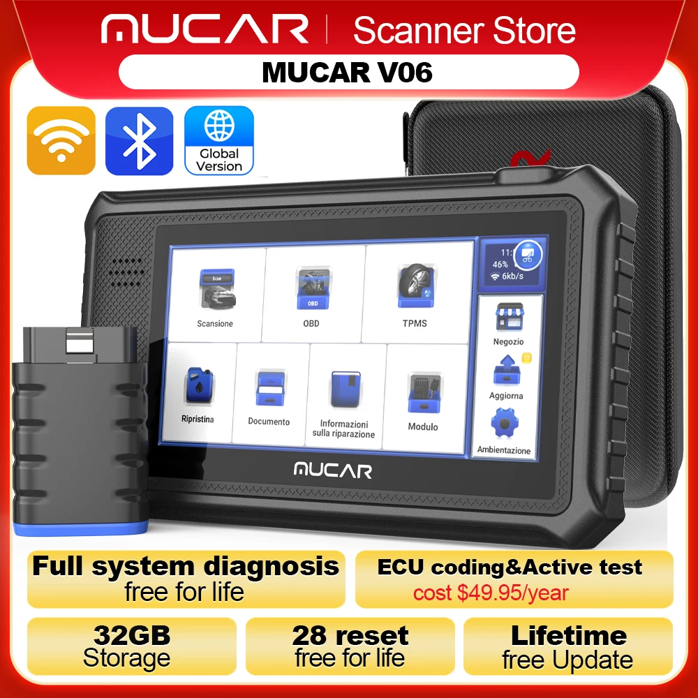 Globale Version 32GB MUCAR VO6 OBD2-Scanner für alle Systeme, Diagnose mit 28